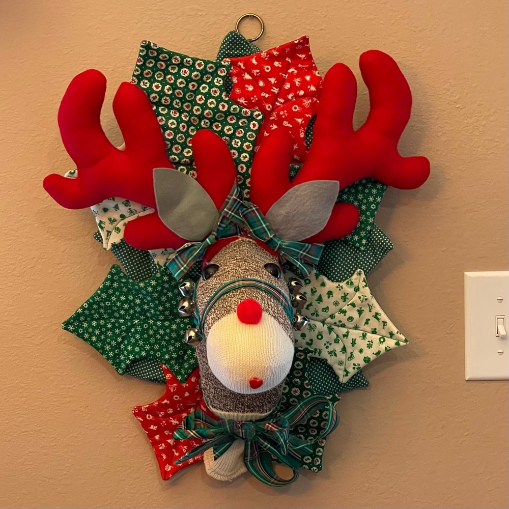 Festive Christmas Sock Reindeer Wall Decor Home Hanging Holiday Rudolph